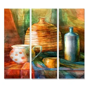 Canvastavla i trä 3-delar 50x70 cm - Stilleben med keramik och glasföremål - Inredning & dekor Fri frakt