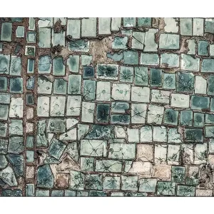 Canvastavla 70x100 cm - Mosaik av skiftande gröna och blå plattor med en strukturerad yta - Inredning & dekor Rea