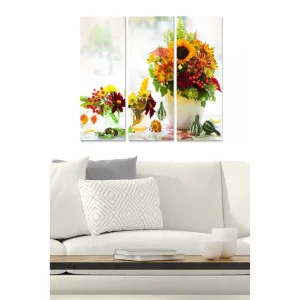 Canvastavla i trä 3-delar 50x70 cm - Färgrik bukett av blommor i en vas - Inredning & dekor Beställ nu