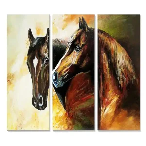 Canvastavla i trä 3-delar 50x70 cm - Två hästar i en intim och uttrycksfull komposition - Inredning & dekor Köp nu
