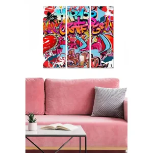 Canvastavla i trä 3-delar 50x70 cm - Färgglad graffiti med urbana inslag och hjärtmotiv - Inredning & dekor Populärt val