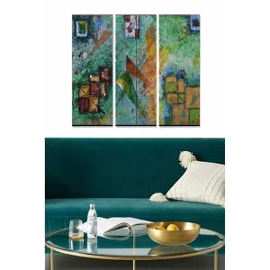Sänkt pris Canvastavla i trä 3-delar 50x70 cm - Abstrakt komposition med geometriska former och färgglada inslag - Inredning & dekor