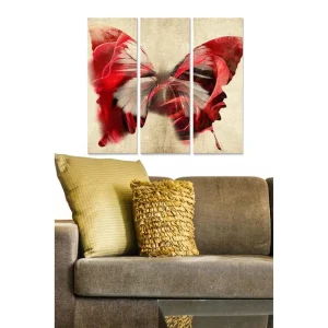 Bästa pris Canvastavla i trä 3-delar 50x70 cm - Färgglad fjäril med röda och vita detaljer - Inredning & dekor