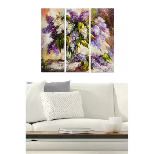 Snabb leverans Canvastavla i trä 3-delar 50x70 cm - Färgrik bukett av syrener och vita blommor - Inredning & dekor