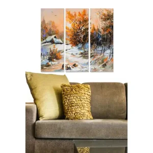Canvastavla i trä 3-delar 50x70 cm - Vinterlandskap med snöklädda träd och en stuga - Inredning & dekor Säker betalning