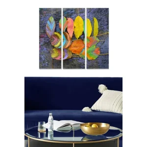 Canvastavla i trä 3-delar 50x70 cm - Färgglada löv på en mörk bakgrund - Inredning & dekor Premium