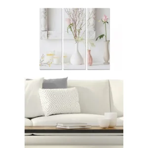 Snabb frakt Canvastavla i trä 3-delar 50x70 cm - Lugn stillhet med blommor och ljus i vaser - Inredning & dekor