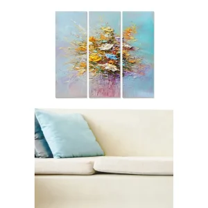 Bästa pris Canvastavla i trä 3-delar 50x70 cm - Färgrik bukett av blommor i abstrakt stil - Inredning & dekor