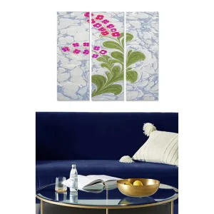 Canvastavla i trä 3-delar 50x70 cm - Färgglad växt med blommor mot en marmorliknande bakgrund - Inredning & dekor Begränsat erbjudande