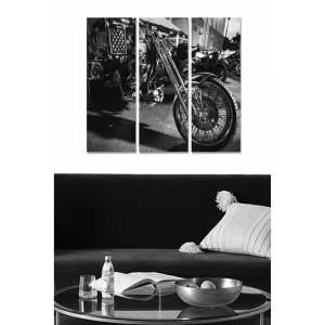 Canvastavla i trä 3-delar 50x70 cm - Motorcykel i svartvitt med detaljerad fälg och däck - Inredning & dekor Populär