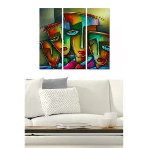 Canvastavla i trä 3-delar 50x70 cm - Färgstarka ansikten med geometriska former - Inredning & dekor Populär