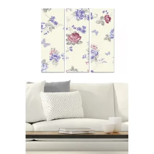 Canvastavla i trä 3-delar 50x70 cm - Blommönster med rosa och blå nyanser - Inredning & dekor Reapris