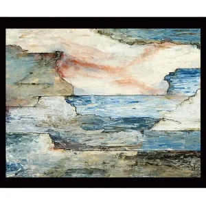 Begränsad tid Inramad Canvastavla i trä - 41x56 cm - Abstrakt landskap med hav och klippor - Inredning & dekor