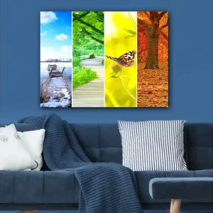 Bästa pris Canvastavla 70x100 cm - Färgglad fyrdelad tavla som visar olika årstider med naturmotiv - Inredning & dekor