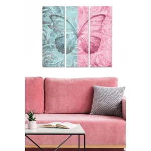 Canvastavla i trä 3-delar 50x70 cm - Färgglad fjäril omgiven av blommor - Inredning & dekor Begränsat erbjudande