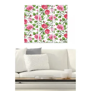 Trygg betalning Canvastavla i trä 3-delar 50x70 cm - Färgrik komposition av blommor med rosor och prästkragar - Inredning & dekor