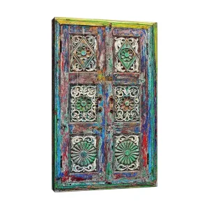 Canvastavla 70x100 cm - Färgglad och detaljerad dörr med intrikata sniderier och mönster - Inredning & dekor Trygg betalning