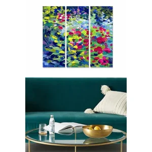 Canvastavla i trä 3-delar 50x70 cm - Färgrik blomsteräng med varierande blommor och bladverk - Inredning & dekor Fynd
