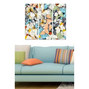 Säker betalning Canvastavla i trä 3-delar 50x70 cm - Färgglad samling av fjärilar - Inredning & dekor
