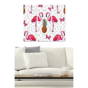 Canvastavla i trä 3-delar 50x70 cm - Färgglada flamingos med ananas och fjärilar - Inredning & dekor Populärt val