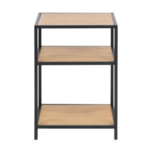 Premium Factory Fellow Hasslevik Sängbord 35 cm med Förvaring Hyllor Natur/Svart - Möbler