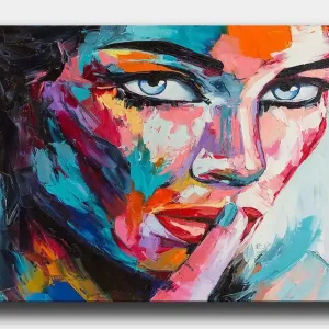 Canvastavla 70x100 cm - Kvinna med en mystisk blick som håller ett finger mot läpparna i en tyst gest - Inredning & dekor risnedsättning