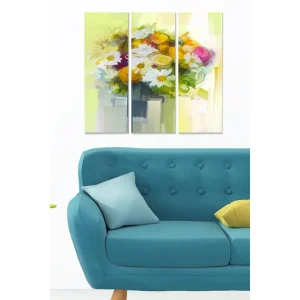 Canvastavla i trä 3-delar 50x70 cm - Färgrik bukett av blommor i en vas - Inredning & dekor Bästa pris