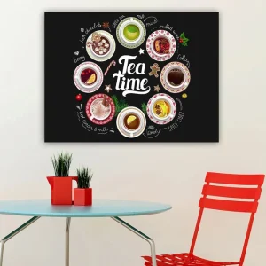 Snabb frakt Canvastavla 70x100 cm - Samling av olika te- och kaffedrycker presenterade i skålar med dekorationer - Inredning & dekor