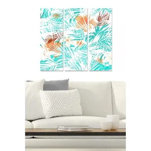 risnedsättning Canvastavla i trä 3-delar 50x70 cm - Tropisk palmkomposition med ljusa färger - Inredning & dekor