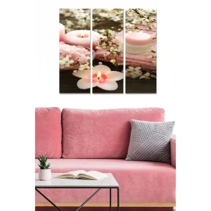 Canvastavla i trä 3-delar 50x70 cm - Lugnande arrangemang med ljus och blommor - Inredning & dekor Utförsäljning