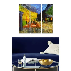 Canvastavla i trä 3-delar 50x70 cm - Livlig uteservering under stjärnklar himmel - Inredning & dekor I lager
