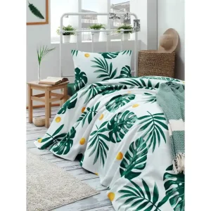 EnLora Home Överkast 160x235 cm Vit/Grön/Gul - Textil & mattor Rabatter