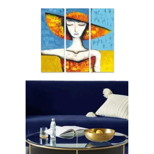 Sista chansen Canvastavla i trä 3-delar 50x70 cm - Stiliserad kvinna med stor hatt i färgglad komposition - Inredning & dekor