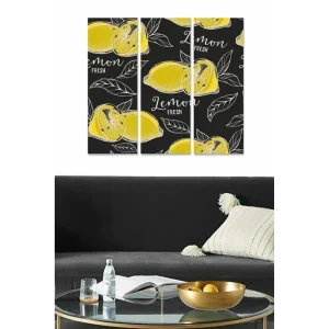 Begränsat erbjudande Canvastavla i trä 3-delar 50x70 cm - Fräscha citroner med blad på en mörk bakgrund - Inredning & dekor