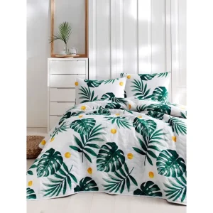 Populärt val EnLora Home Överkast Enkelt 200x220+Kuddfodral Vit/Grön/Gul - Textil & mattor