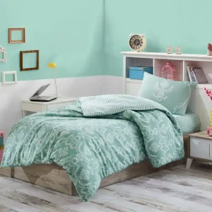 Endast denna vecka Eponj Home Bäddset Enkelt 3-dels Grön/Vit - Textil & mattor