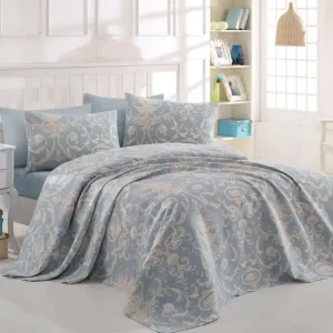 Eponj Home Överkast Enkelt 160x235+Lakan+Kuddfodral Ranforce Blå/Vit - Textil & mattor Endast idag