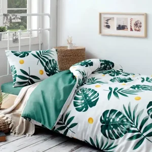 Endast denna vecka EnLora Home Bäddset Enkelt 3-dels Grön/Vit/Gul - Textil & mattor
