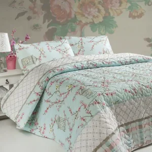 Eponj Home Överkast Dubbelt 200x220+2 Kuddfodral Quiltat Turkos/Vit/Beige/Rosa - Textil & mattor Begränsat erbjudande