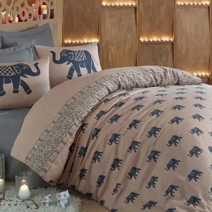 Eponj Home Bäddset Dubbelt 4-dels Blå/Ljusbrun - Textil & mattor Premium