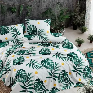 Rea EnLora Home Överkast Dubbelt 200x235+Lakan+2 Kuddfodral Vit/Grön/Gul - Textil & mattor