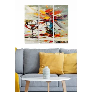 Canvastavla i trä 3-delar 50x70 cm - Färgstark stillife med ett glas och frukter - Inredning & dekor Begränsat antal