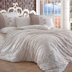 Hobby Bäddset Dubbelt 4-dels Poplin Beige/Vit - Textil & mattor Expressleverans