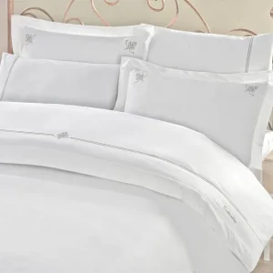 Extra rabatt Cotton Box Bäddset Dubbelt 6-dels Satin Vit/Grå - Textil & mattor