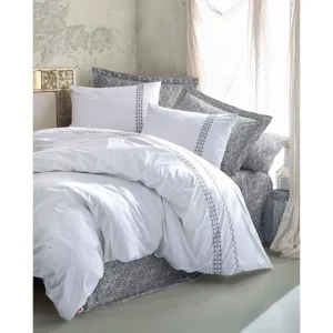 Rea Cotton Box Bäddset Dubbelt 6-dels Ranforce Grå/Vit - Textil & mattor
