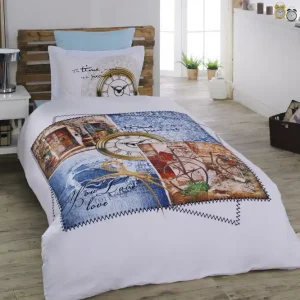 Primacasa by Türkiz Bäddset Enkelt 4-dels Satin Vit/Blå/Brun - Textil & mattor Kundfavorit
