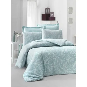 Begränsat antal Victoria Bäddset Dubbelt 6-dels Satin Mint/Vit - Textil & mattor