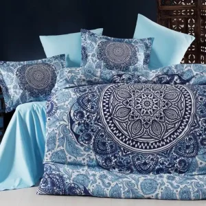 Beställ idag Primacasa by Türkiz Bäddset Dubbelt 6-dels Satin Mörkblå/Vit/Blå - Textil & mattor