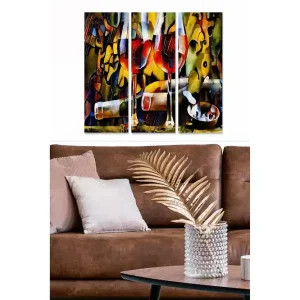 Billigare Canvastavla i trä 3-delar 50x70 cm - Färgglad komposition med vin och musikaliska inslag - Inredning & dekor