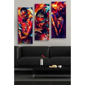 Canvastavla i trä 3-delar 50x70 cm - Färgstark porträttserie av människor med uttrycksfulla ansiktsmålningar - Inredning & dekor Snabb leverans